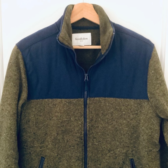 Goodfellow Co Mens Forest Green Navy Blue Zip-Up Warm Fleece Jacket Size M - Picture 2 of 11